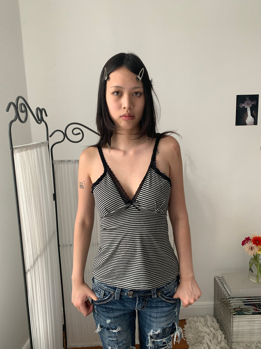 striped lace up camisole size m