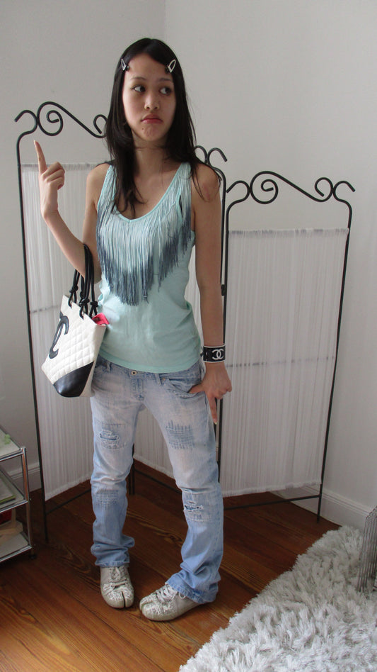 mint fringed top size s