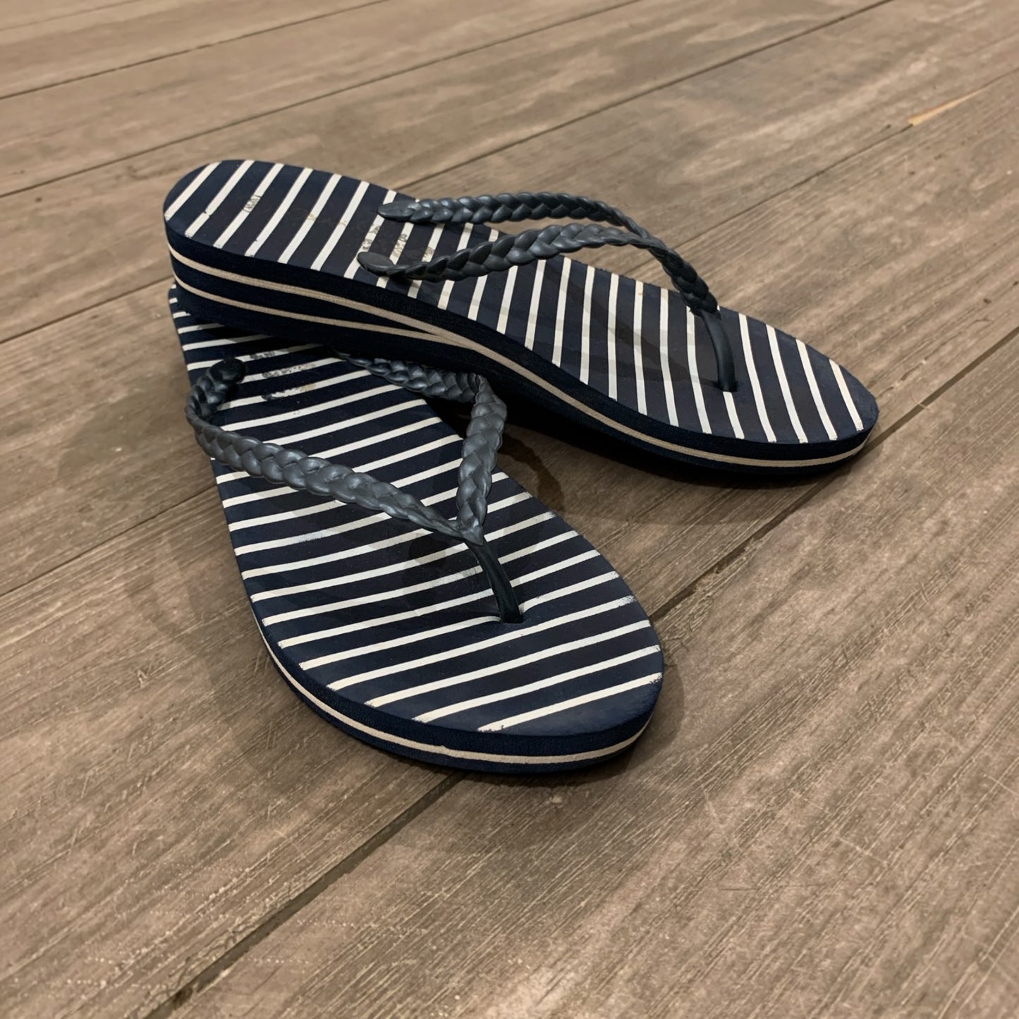 striped wedge flip flops size 37
