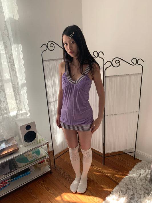 purple glitter long top / short dress size xs/s